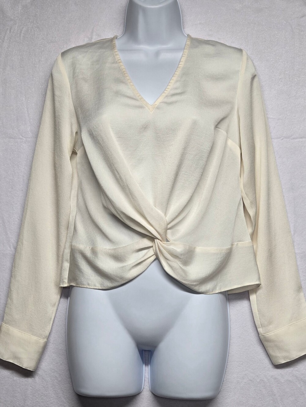 Express XS Top V Neck Long Sleeves Twisted Waist Cream Business Casual